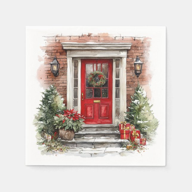 Serviette En Papier Classic Red Christmas Door Decor Napkins (Devant)
