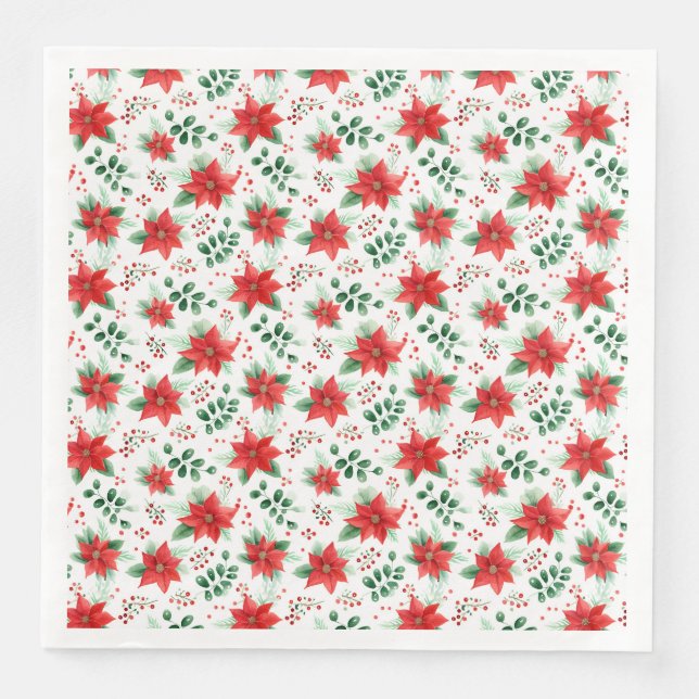 Serviette En Papier Classic Red Poinsettias Botanical Pattern (Devant)