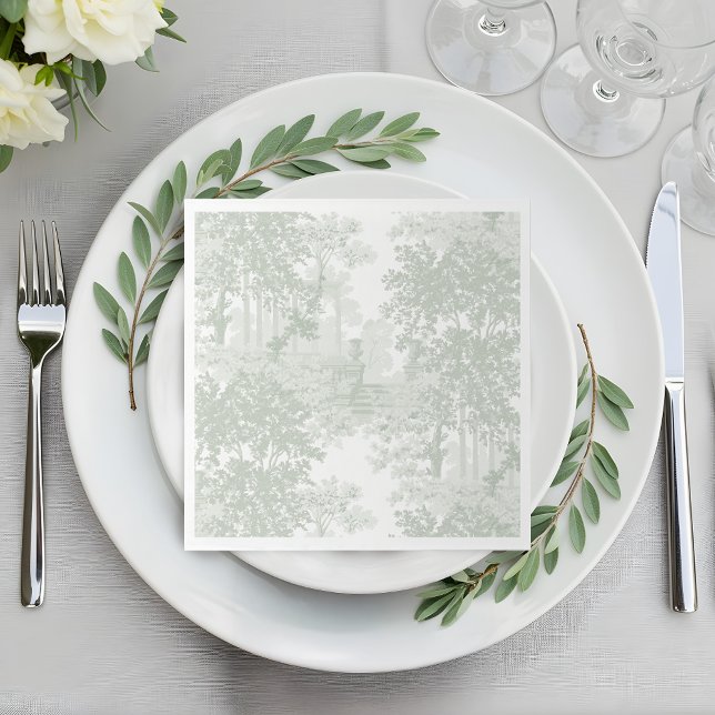 Serviette En Papier Classic Sage Green Landscape Toile Wedding (Créateur téléchargé)