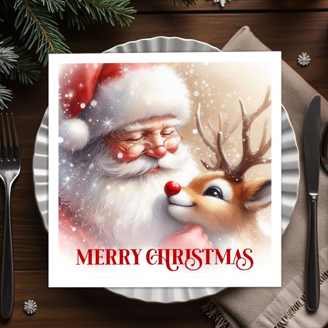 Serviette En Papier Classic Santa Claus Rudolph Holiday Party Dinner  (Classic Santa Claus Rudolph Holiday Party Dinner Napkins

)
