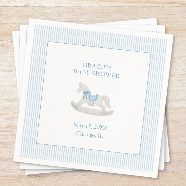 Serviette En Papier Classic Simple Blue Rocking Horse Baby shower garç (Créateur téléchargé)