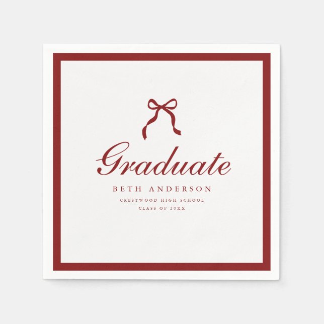 Serviette En Papier Classic Wine Red Coquette Bow Graduation Party (Devant)