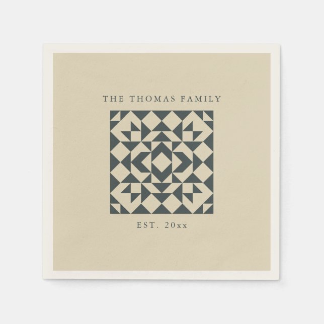 Serviette En Papier Classique Couette Beige Noir Famille Personnalisée (Devant)