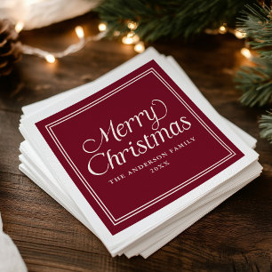 Serviette En Papier Classique double bordure Cranberry Joyeux Noël