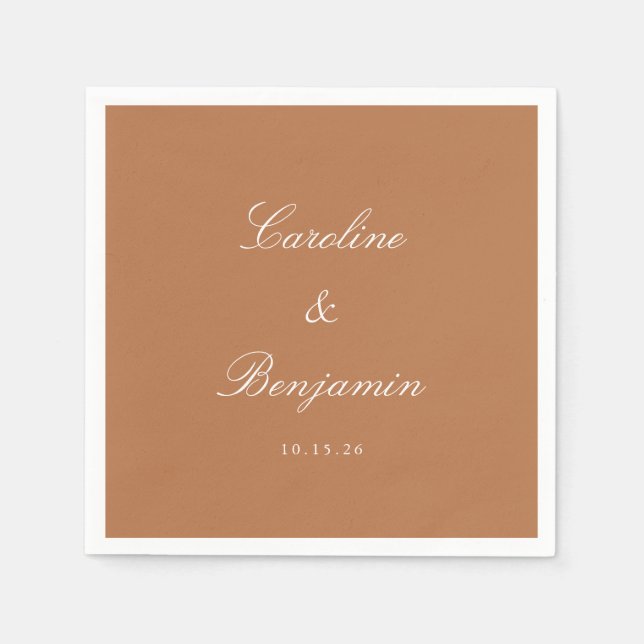 Serviette En Papier Classique Écriture Terracotta Élégant Mariage Sur  (Devant)