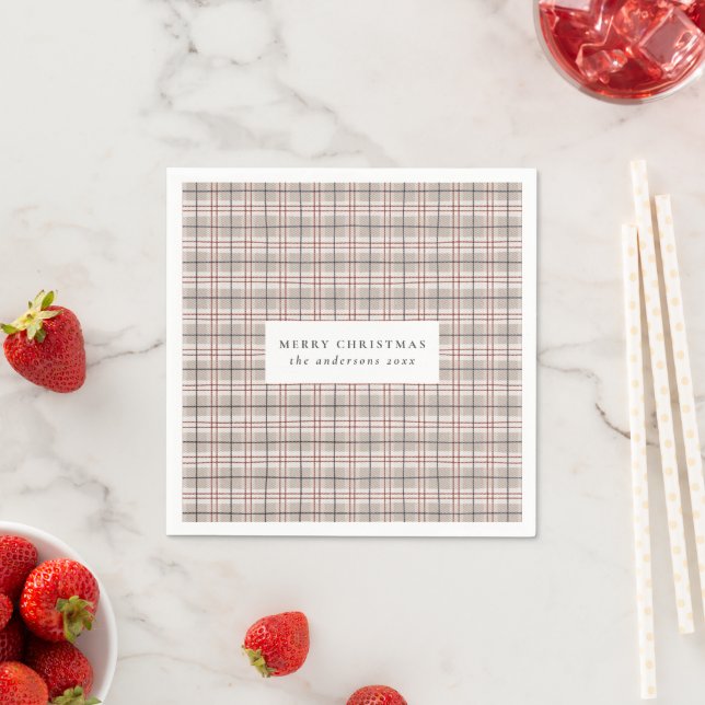 Serviette En Papier Classique Noël plaid beige (En situation)