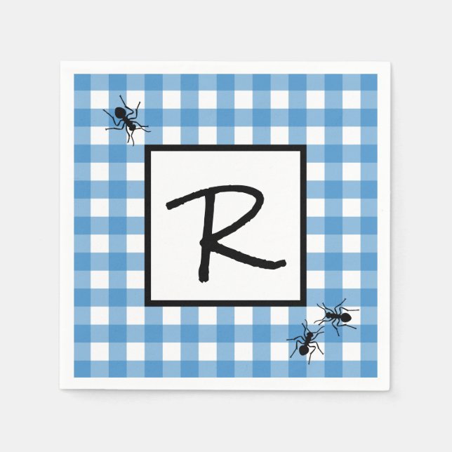 Serviette En Papier Classique pique-nique BBQ fourmis Gingham bleu bla (Devant)