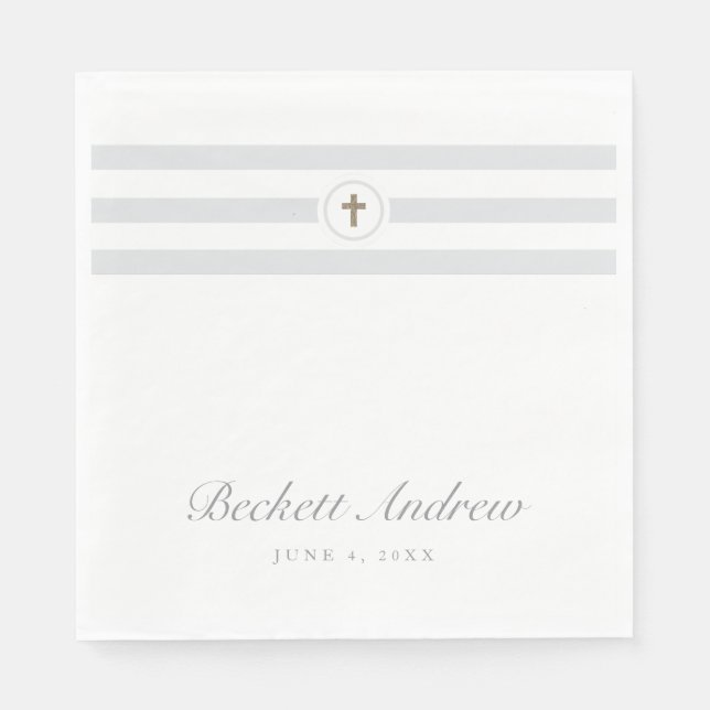 Serviette En Papier Classique Rayures Baptême et Christening (Devant)