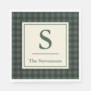 Serviette En Papier Classique vert noir Buffalo Tartan carreau Monogra