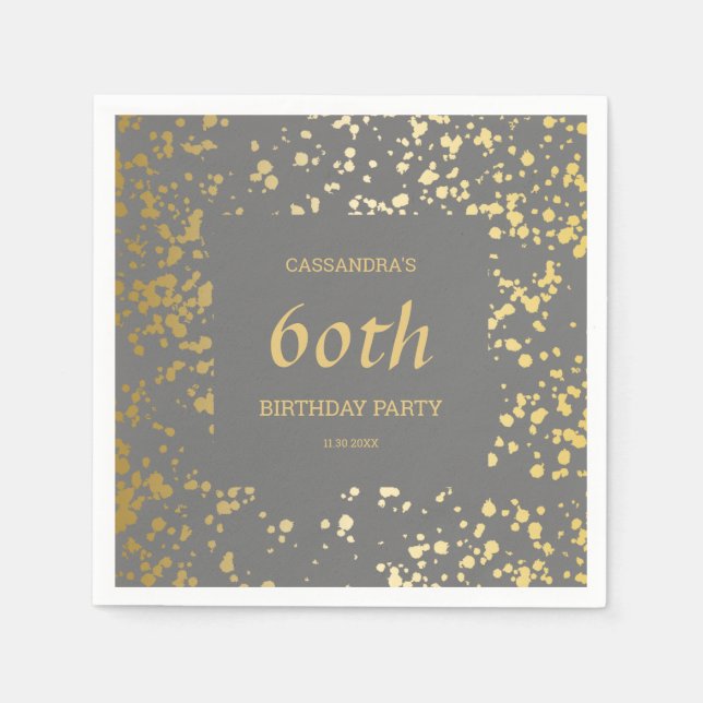 Serviette En Papier Classy Egypt Gold arrose gris anniversaire (Devant)