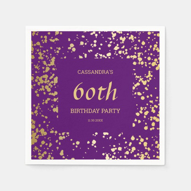 Serviette En Papier Classy Egypt Gold Sprinkings violet Anniversaire (Devant)