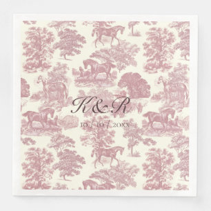 Serviette En Papier Classy Elegant Rose Horse Toile Nom Initiales