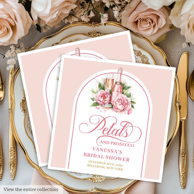 Serviette En Papier Classy Gold and Blush Petals and Prosecco Napkins (Classy Gold and Blush Petals and Prosecco Napkins)