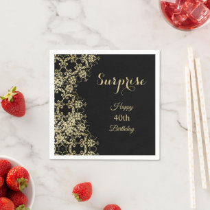 Serviette En Papier Classy Gold & Black Damask 40th Birthday Surprise