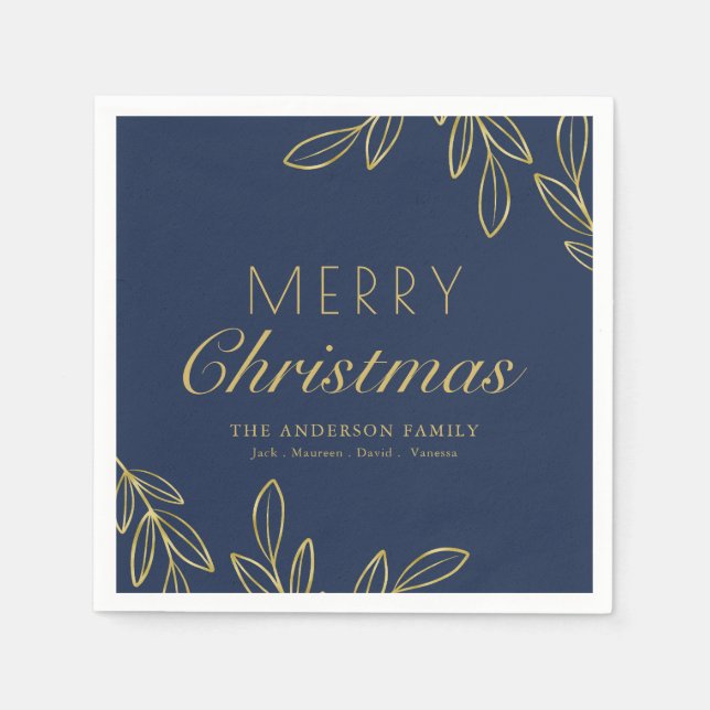 Serviette En Papier Classy Gold Foliage Marine Calligraphy Festive (Devant)