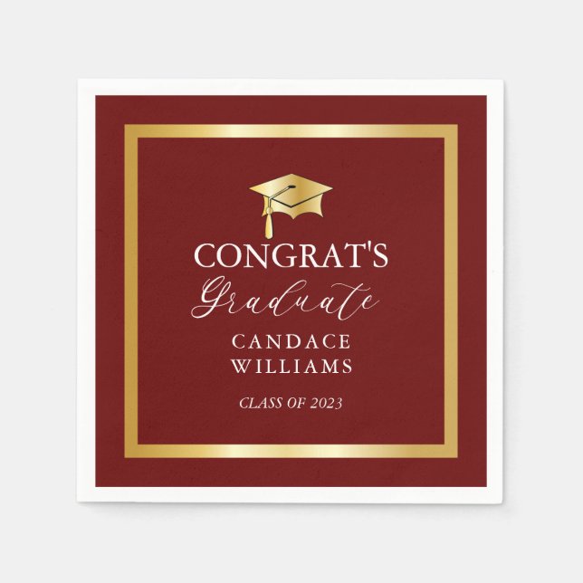 Serviette En Papier Classy Gold Minimalist Graduation Party Maroon (Devant)