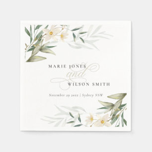 Serviette En Papier Classy Rustic Blanc Vert Vert Floral Bunch Mariage