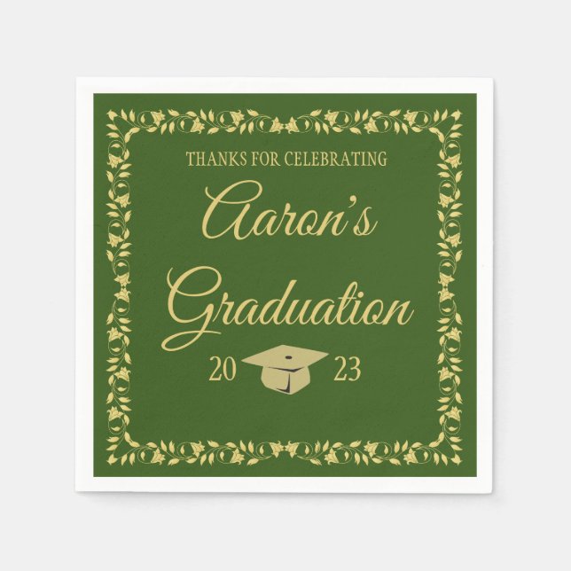 Serviette En Papier Classy Stylish Gold sur Green Graduation Party (Devant)