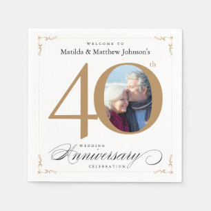 Serviette En Papier Classy White Gold Calligraphie 40e anniversaire