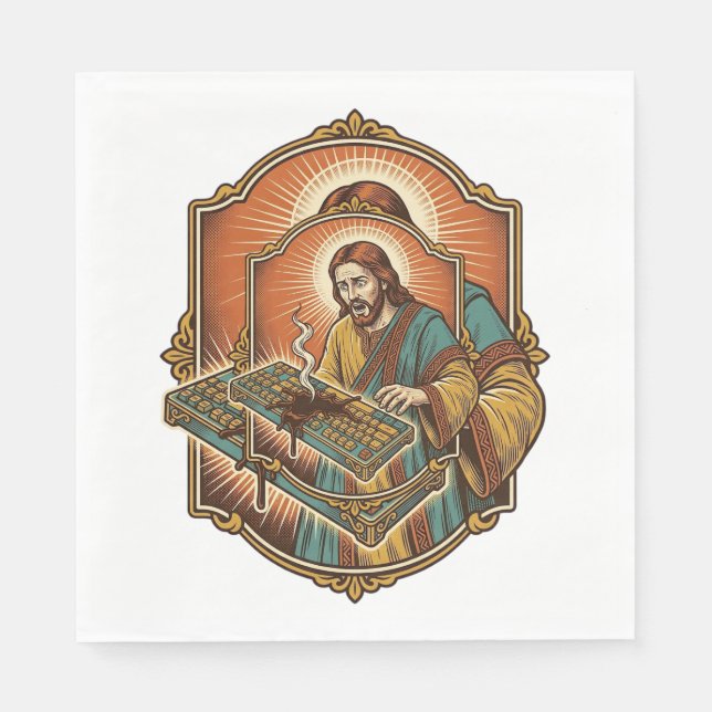 Serviette En Papier Clavier mécanique Jésus café renversé cassé techno (Devant)