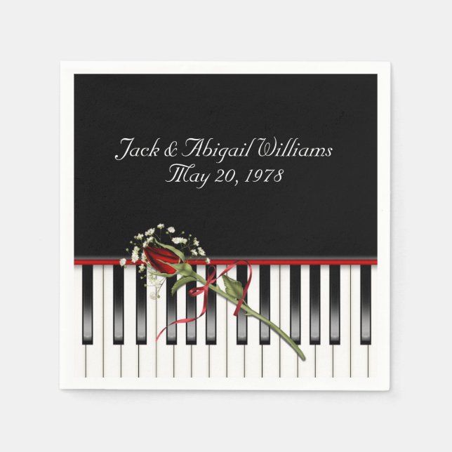 Serviette En Papier clavier piano avec rouge rose anniveraire (Devant)