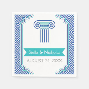 Serviette En Papier Clé et colonne grecque bleu mariage grec