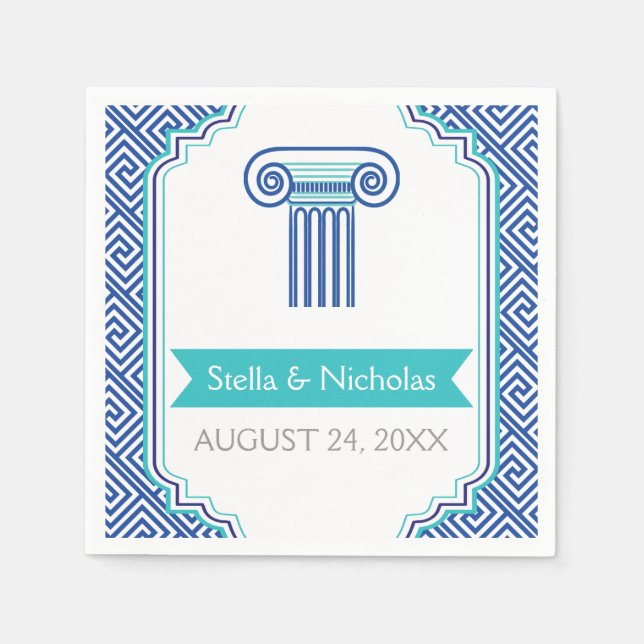Serviette En Papier Clé et colonne grecque bleu mariage grec (Devant)