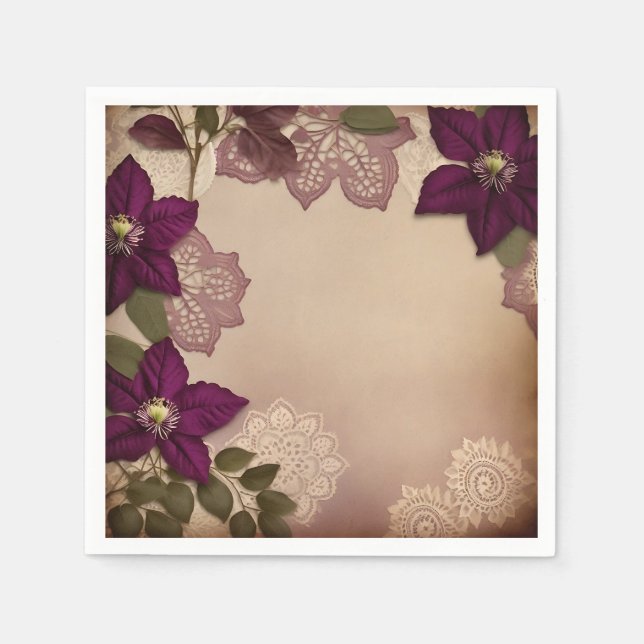 Serviette En Papier Clematis vintage de prune (Devant)