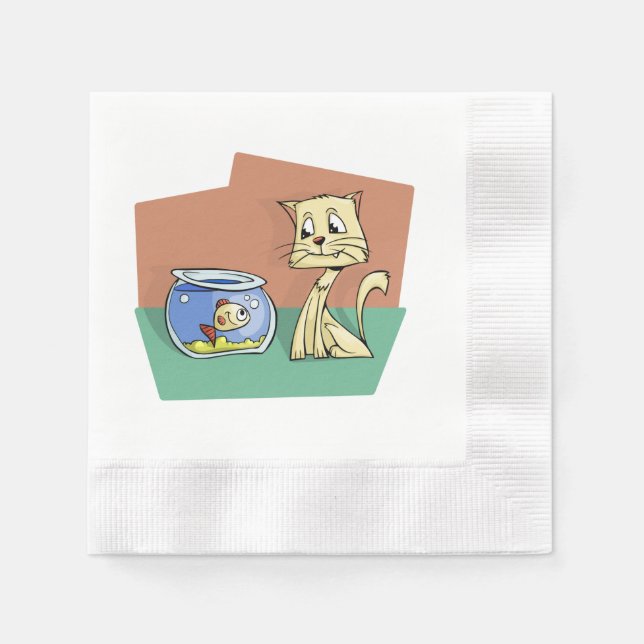 Serviette En Papier Clipart de chat et de poisson (Devant)