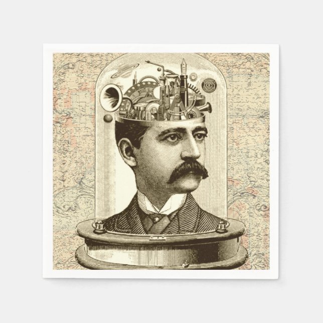 Serviette En Papier Clocage Cerveau STEAMPUNK vintage (Devant)