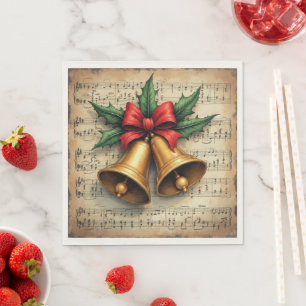 Serviette En Papier Cloche de Noël sur partition de musique,