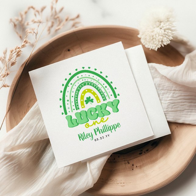 Serviette En Papier Clocher bleu et arc en ciel Lucky One First Birthd (Créateur téléchargé)