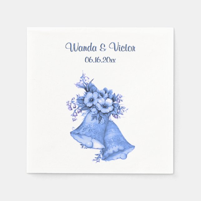 Serviette En Papier Cloches Mariage Bleu Personnalisées (Devant)