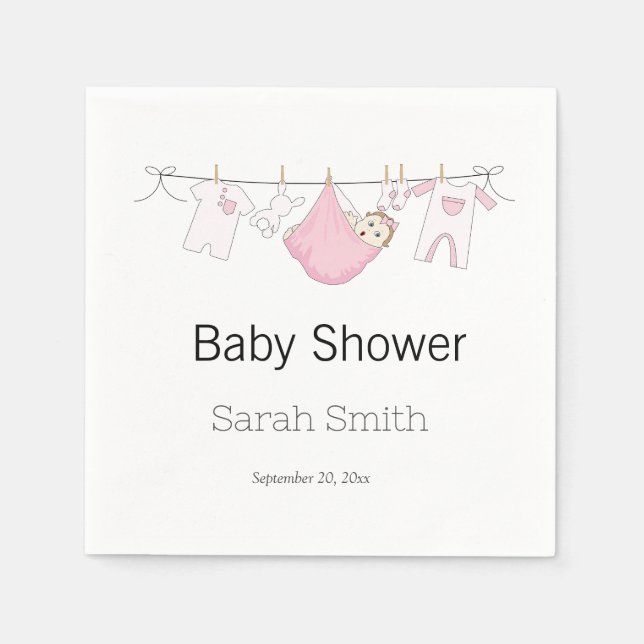 Serviette En Papier Clothesline fille mignonne Baby shower rose (Devant)