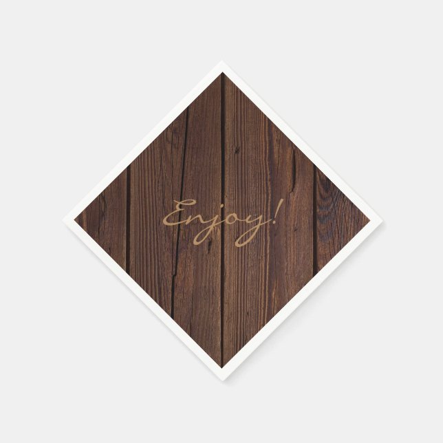 Serviette En Papier Clôture en bois brun foncé rustique de style campa (Coin)