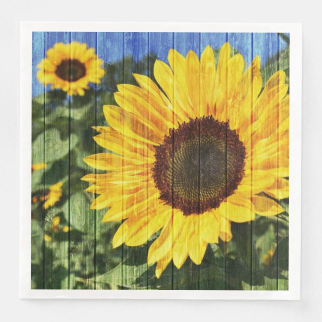 Serviette En Papier Clôture peinte de tournesols (Devant)