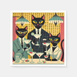 Serviette En Papier Club de Martini au Chat Noir Rétro Futuriste
