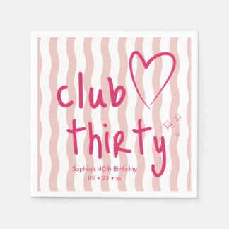 Serviette En Papier Club Thirty Gras Rose Vague Rayure 30e Anniversair