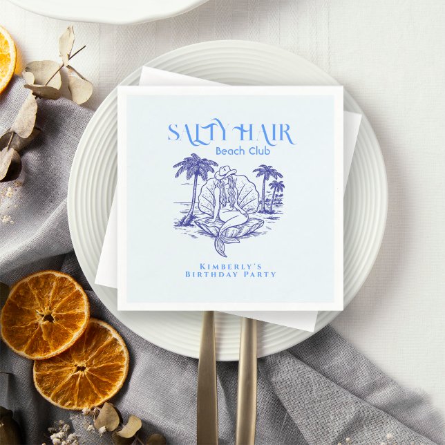 Serviette En Papier Coastal Blue Birthday Party Mermaid Cowgirl  (Créateur téléchargé)