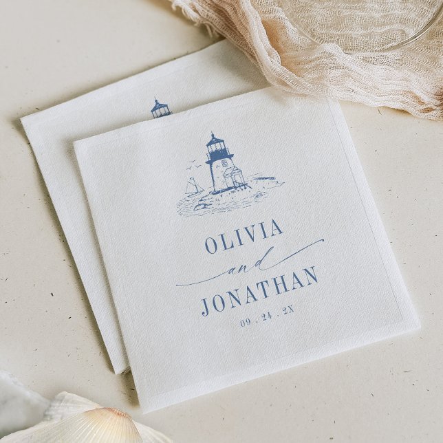Serviette En Papier Coastal Lighthouse Blue Toile Wedding (Créateur téléchargé)