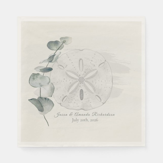 Serviette En Papier Coastal Sand Dollar & Eucalyptus watercolor (Devant)