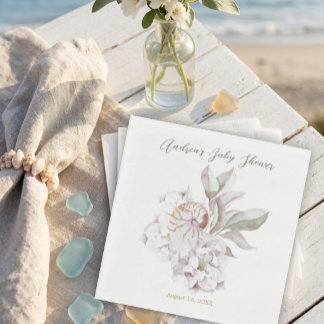 Serviette En Papier Coastal Watercolor Shells and Floral Baby Shower