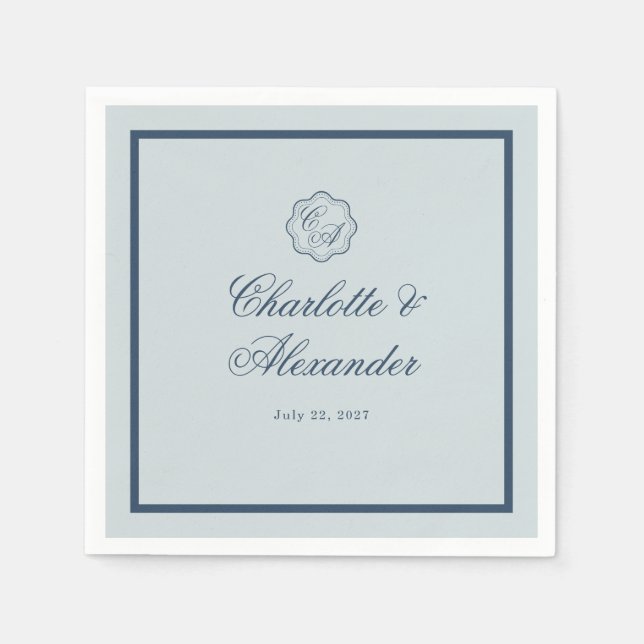 Serviette En Papier Coastal Wedding Dusty Blue Classic Napkin (Devant)
