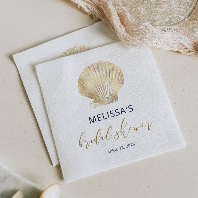 Serviette En Papier Coastère Gold Seashell Marine Fête des mariées ble (Créateur téléchargé)
