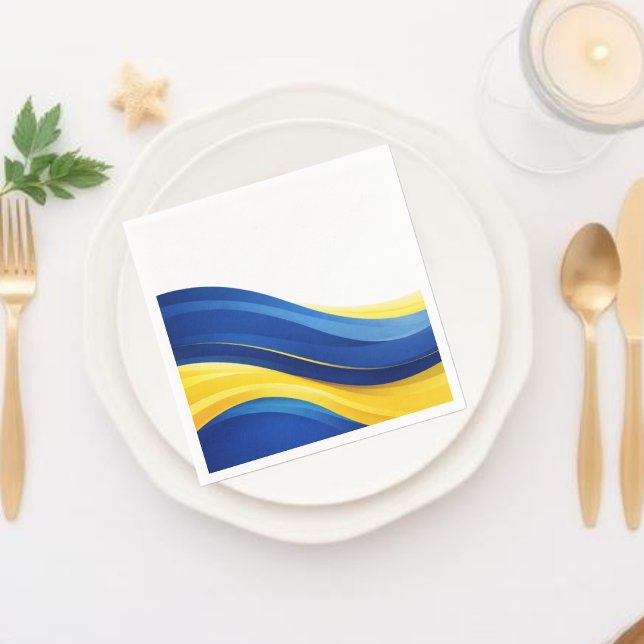 Serviette En Papier Cobalt Blue and Lemon Yellow Modern Waves (Cobalt Blue and Lemon Yellow Wedding Collection-Napkins)