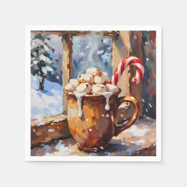 Serviette En Papier Coca chaud de Noël avec Marshmallows rôtis (Devant)