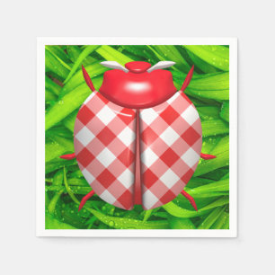 Serviette En Papier Coccinelle dans l'herbe verte à carreaux rouge et