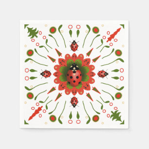 Serviette En Papier Coccinelle de Noël Papier Rouge Vert Blanc Fête