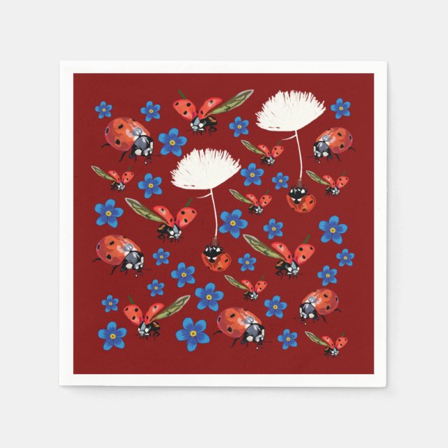Serviette En Papier Coccinelles Humeur de Printemps   (Devant)