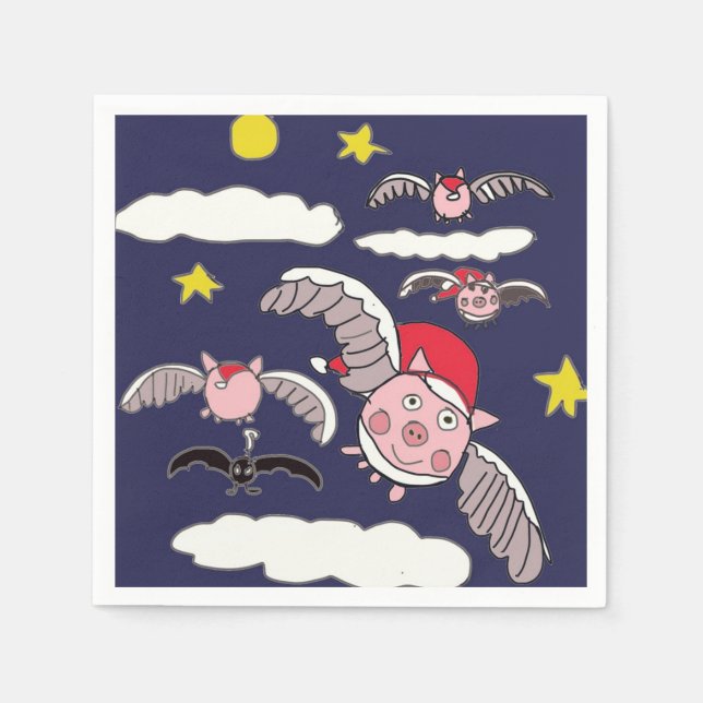 Serviette En Papier Cochon de Noël volant  (Devant)